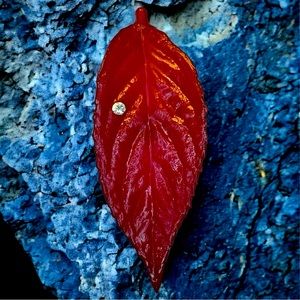 Vintage Red Leaf brooch with crystal
